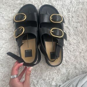 Dolce Vita Black Sandals with Gold Accents